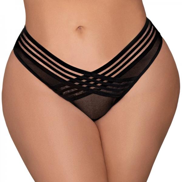 Dreamgirl Mesh Thong With Shadow Stripe Elastic Front Detail Black 3x Sex Toy Product