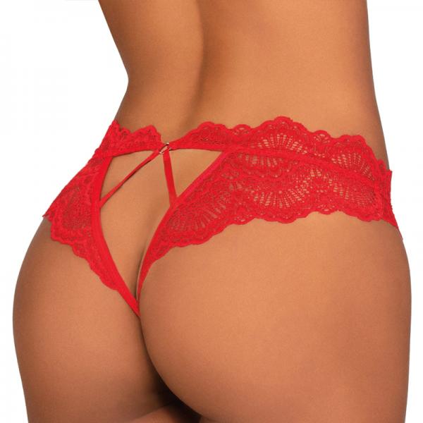 Dreamgirl Lace Tanga Open-crotch Panty And Elastic Open Back Detail Red L Sex Toy Product