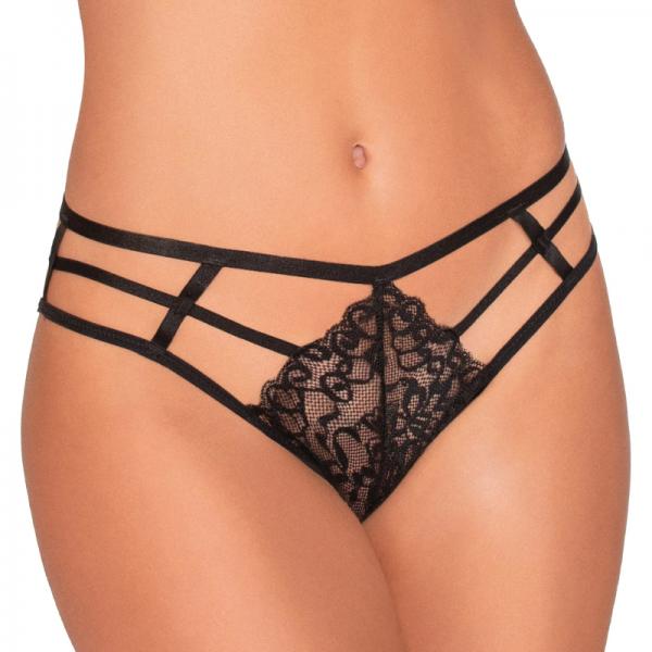 Dreamgirl Strappy Cheeky Panty With Center Front Lace Detail Black L Sex Toy Product