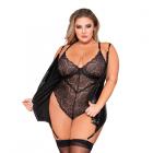 Dreamgirl Double-layer-front Teddy And Garter Slip With Attached/adjustable Garters Black 1x Sex Toy Product