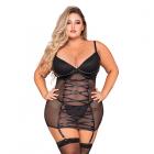 Dreamgirl Fishnet And Faux Leather Garter Slip Black 1x Sex Toy Product