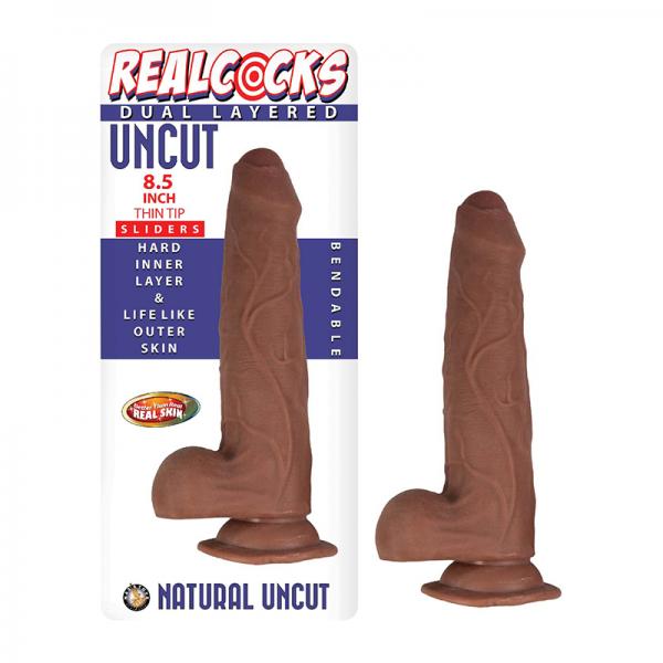 Realcocks Dual Layered Uncut Slider Thin Tip 8.5 In. Brown Sex Toy Product