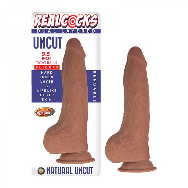Realcocks Dual Layered Uncut Slider Tight Balls 9.5 In. Brown Sex Toy Product