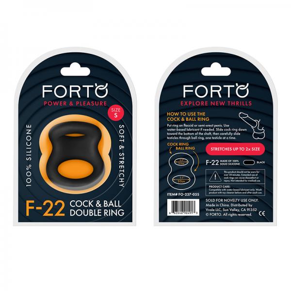Forto F-22: Double Ring Liquid Silicone 49/55 Mm Black Sex Toy Product