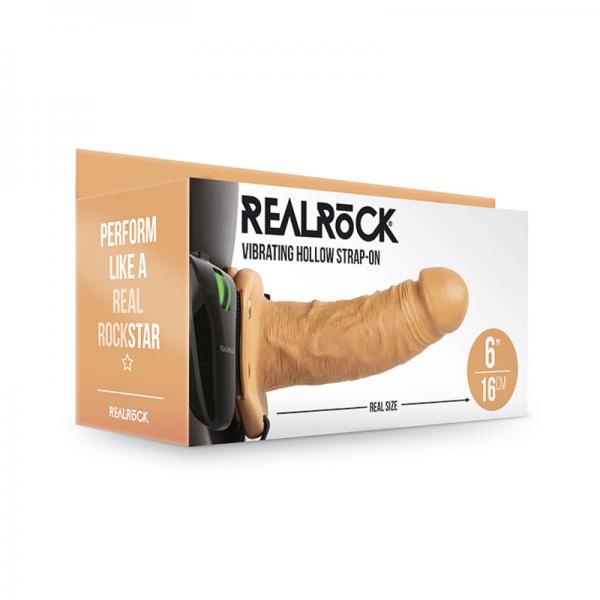 Realrock Vibrating Hollow Strap-on Without Balls 6 In. Caramel Sex Toy Product