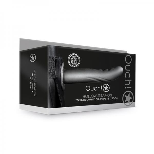 Ouch! Textured Curved Hollow Strap-on 8 In. Gunmetal Gray Sex Toy Product
