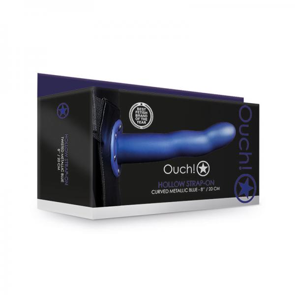 Ouch! Curved Hollow Strap-on 8 In. Metallic Blue Sex Toy Product
