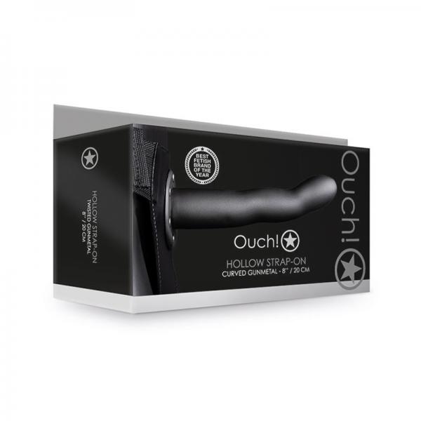 Ouc! Curved Hollow Strap-on 8 In. Gunmetal Gray Sex Toy Product
