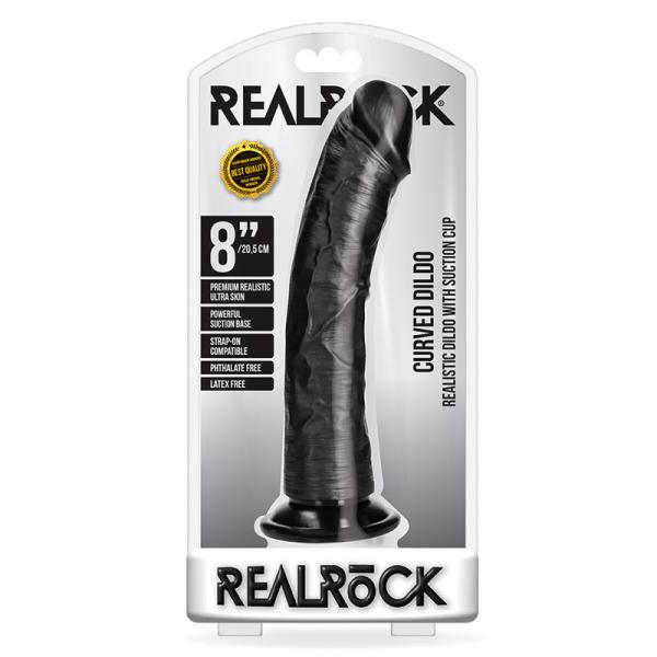 Realrock Curved Realistic Dildo With Suction Cup 8 In. Chocolate Sex Toy Product