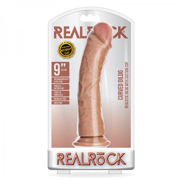 Realrock Curved Realistic Dildo With Suction Cup 9 In. Tan Sex Toy Product