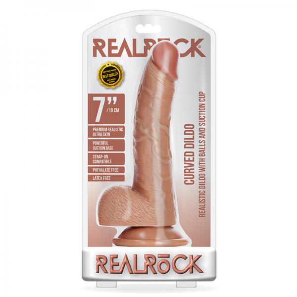 Realrock Curved Realistic Dildo With Balls And Suction Cup 7 In. Tan Sex Toy Product
