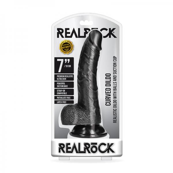 Realrock Curved Realistic Dildo With Balls And Suction Cup 7 In. Dark Sex Toy Product