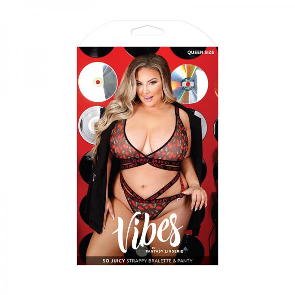 Vibes So Juicy Strappy Bralette & Panty Queen Black Sex Toy Product