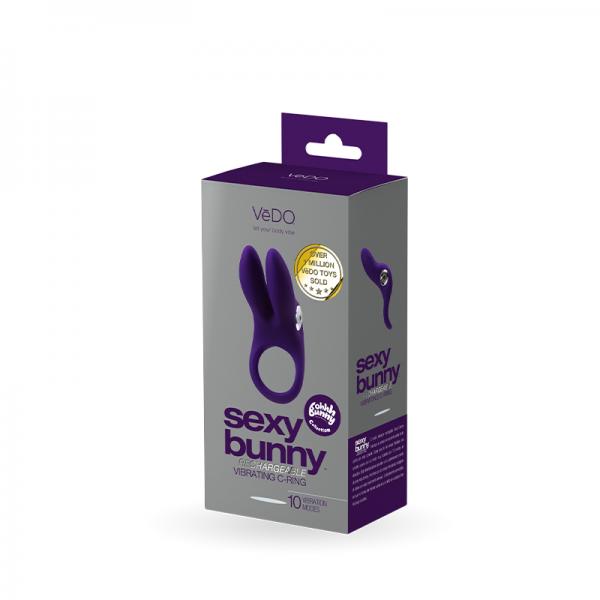 Vedo Sexy Bunny Rechargeable Vibrating C-ring Deep Purple Sex Toy Product