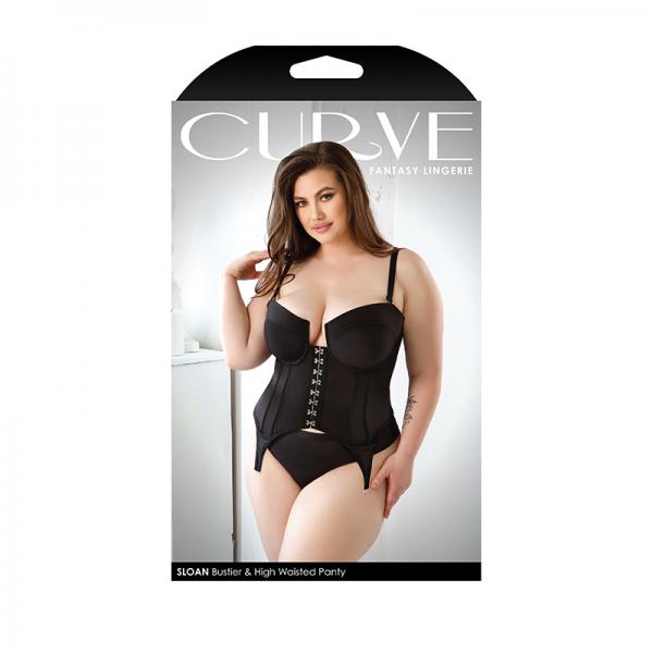 Curve Sloan Cropped Bustier With Molded Cups & High-waisted Panty 1x/2x Black Sex Toy Product