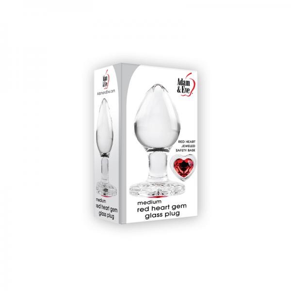 Adam & Eve Red Heart Gem Glass Plug Medium Red Sex Toy Product