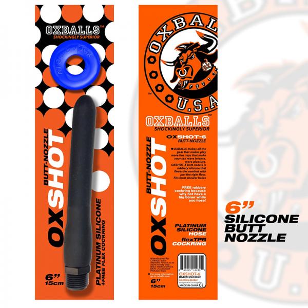 Oxballs Oxshot Butt Nozzle Shower Hose 6 In. Flex Cockring Black Sex Toy Product