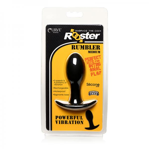 Curve Toys Rooster Rumbler Vibrating Silicone Anal Plug Medium Black Sex Toy Product
