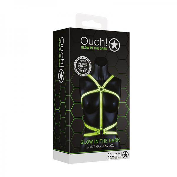 Ouch! Glow Body Harness - Glow In The Dark - Green - L/xl Sex Toy Product