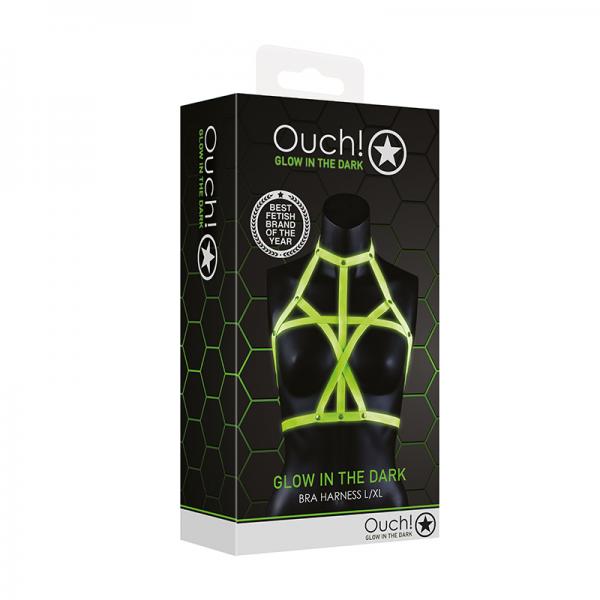 Ouch! Glow Bra Harness - Glow In The Dark - Green - L/xl Sex Toy Product