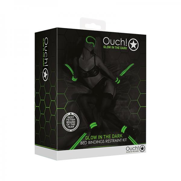 Ouch! Glow Bed Bindings Restraint Kit - Glow In The Dark - Green Sex Toy Product