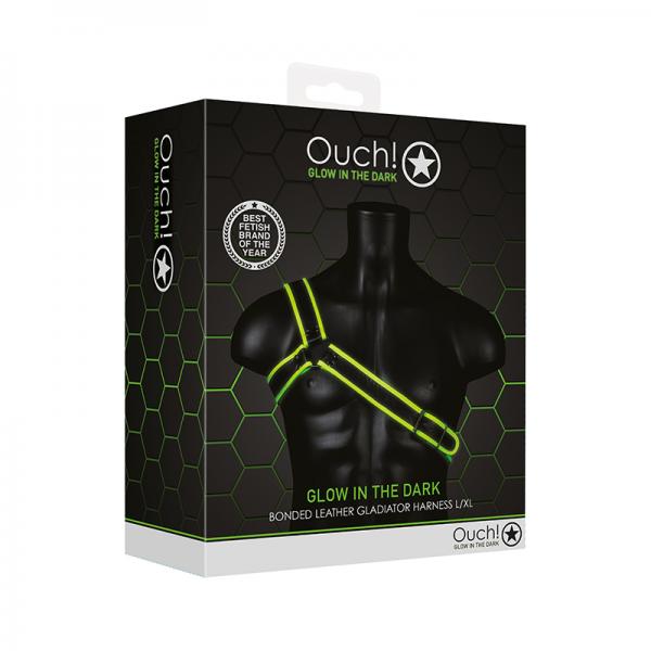 Ouch! Glow Gladiator Harness - Glow In The Dark - Green - L/xl Sex Toy Product