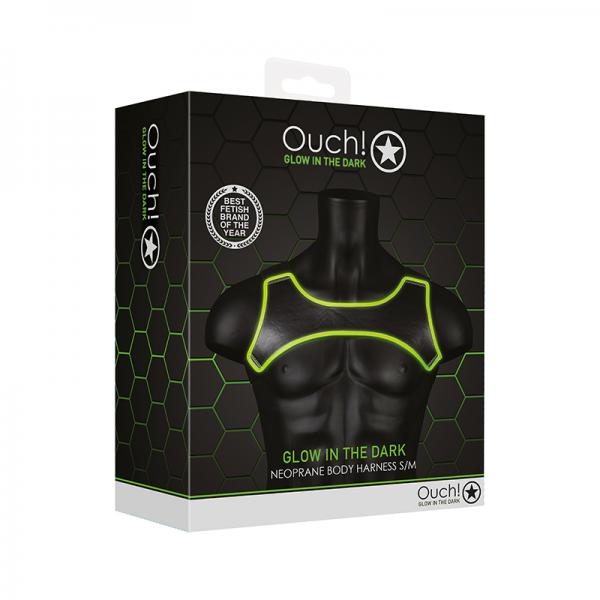 Ouch! Glow Neoprene Harness - Glow In The Dark - Green - S/m Sex Toy Product