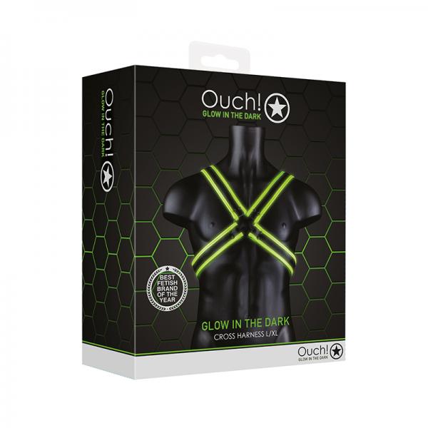 Ouch! Glow Cross Harness - Glow In The Dark - Green - L/xl Sex Toy Product