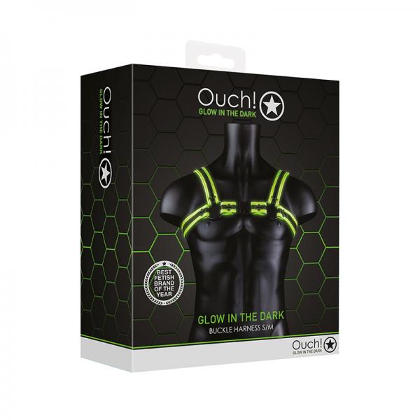 Ouch! Glow Buckle Harness - Glow In The Dark - Green - S/m Sex Toy Product