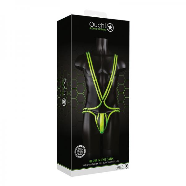 Ouch! Glow Full Body Harness - Glow In The Dark - Green - L/xl Sex Toy Product