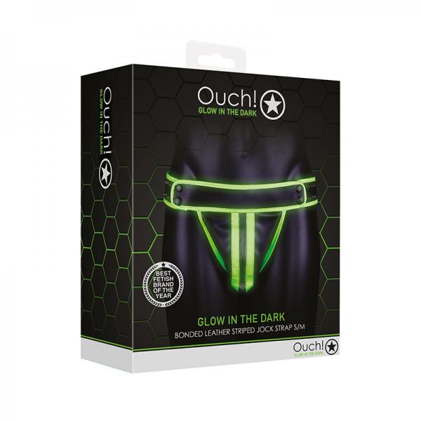 Ouch! Glow Striped Jock Strap - Glow In The Dark - Green - S/m Sex Toy Product