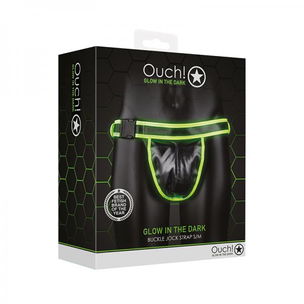 Ouch! Glow Buckle Jock Strap - Glow In The Dark - Green - S/m Sex Toy Product