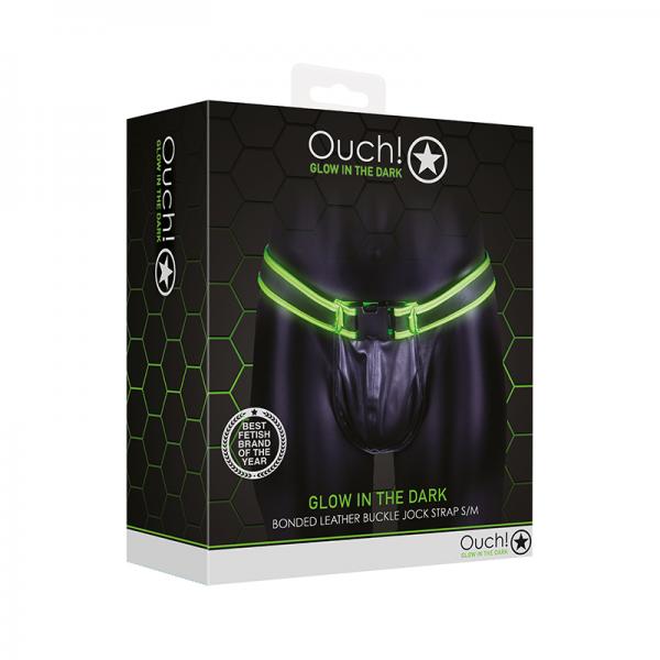 Ouch! Glow Buckle Jock Strap - Glow In The Dark - Green - S/m Sex Toy Product