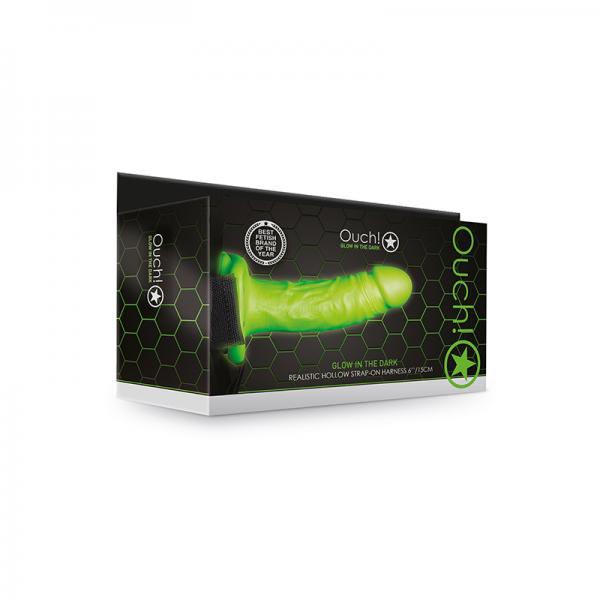 Ouch! Glow Realistic 7 In. Strap-on Harness - Glow In The Dark - Green Sex Toy Product