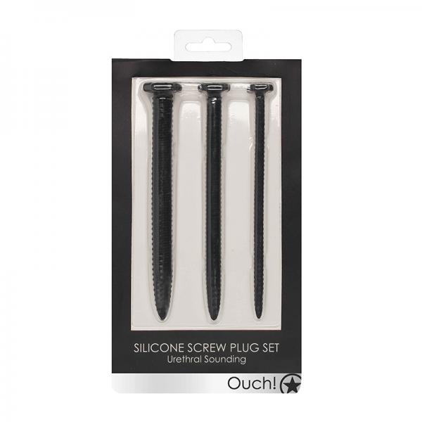 Ouch! Urethral Sounding - Silicone Screw Plug Set - Black Sex Toy Product