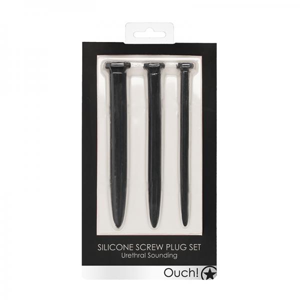 Ouch! Urethral Sounding - Silicone Rugged Nail Plug Set - Black Sex Toy Product