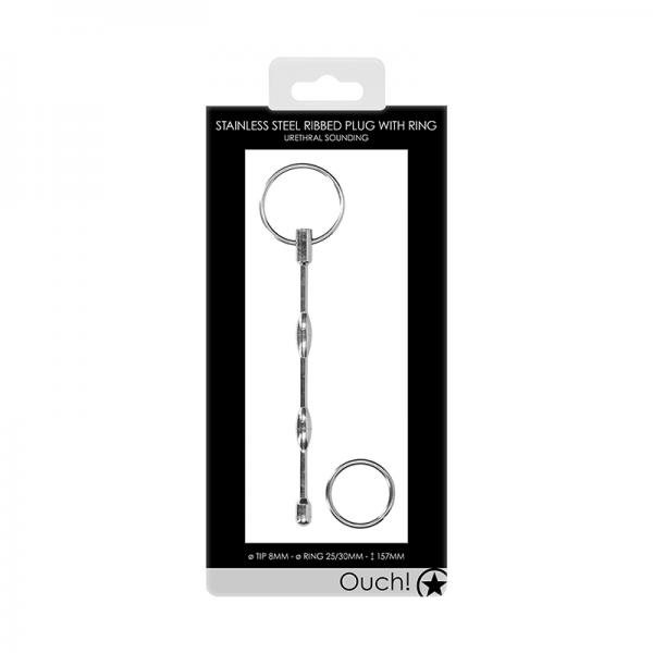 Ouch! Urethral Sounding - Ribbed Plug With Ring - 8 Mm Sex Toy Product