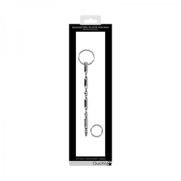 Ouch! Urethral Sounding - Metal Dilator With Ring - Ribbed - 9.5 Mm Sex Toy Product