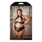 Tease Logan Halter Bralette & Panty With Detachable Leg Garters Black 1x/2x Sex Toy Product