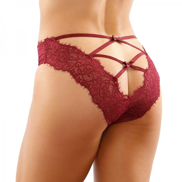 Ivy Lace Bikini Panty With Lattice Cut-out Back Garnet L/xl Sex Toy Product
