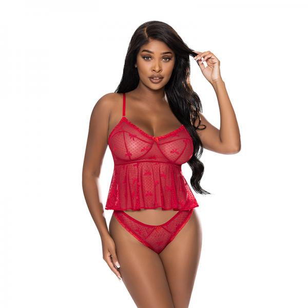 Magic Silk With Love Flutter Cami & Cheeky Panty Set Red L/xl Sex Toy Product