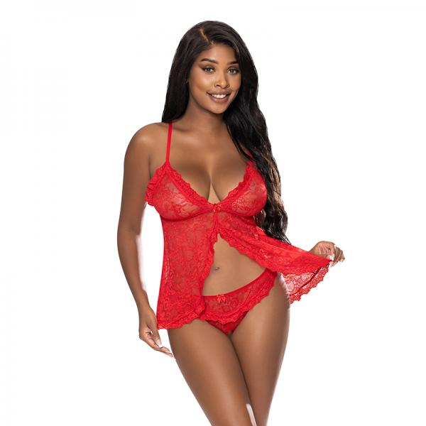 Magic Silk Ooh La Lace Babydoll & Split-crotch Panty Set Red L/xl Sex Toy Product