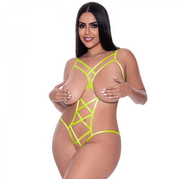 Magic Silk Strap Tease Cupless & Crotchless Teddy Yellow Queen Sex Toy Product