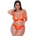 Magic Silk Strap Tease Bra & Crotchless Panty Set Orange Queen Sex Toy Product