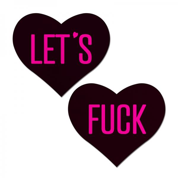 Pastease Love: 'let's F*ck' Black Heart On Neon Pink Base Nipple Pasties Sex Toy Product
