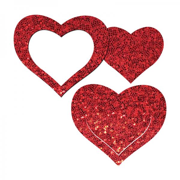Pastease Peek-a-boob: Red Glitter Heart Frame & Center Nipple Pasties Sex Toy Product
