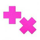Pastease Plus X: Neon Pink Day-glow Lycra Cross Nipple Pasties Sex Toy Product
