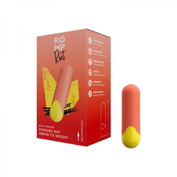 Romp Riot Rechargeable Bullet Vibrator Light Orange Sex Toy Product
