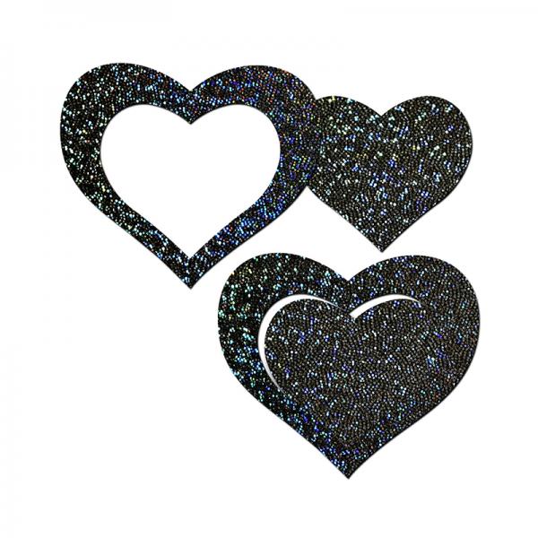 Pastease Black Glitter Heart Frame & Center Nipple Pasties Sex Toy Product