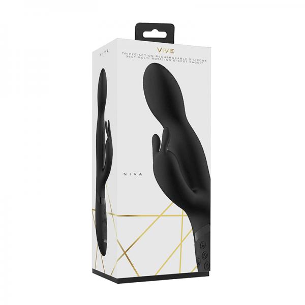 Vive Niva Rechargeable 360 Rotating Silicone Rabbit Vibrator Black Sex Toy Product